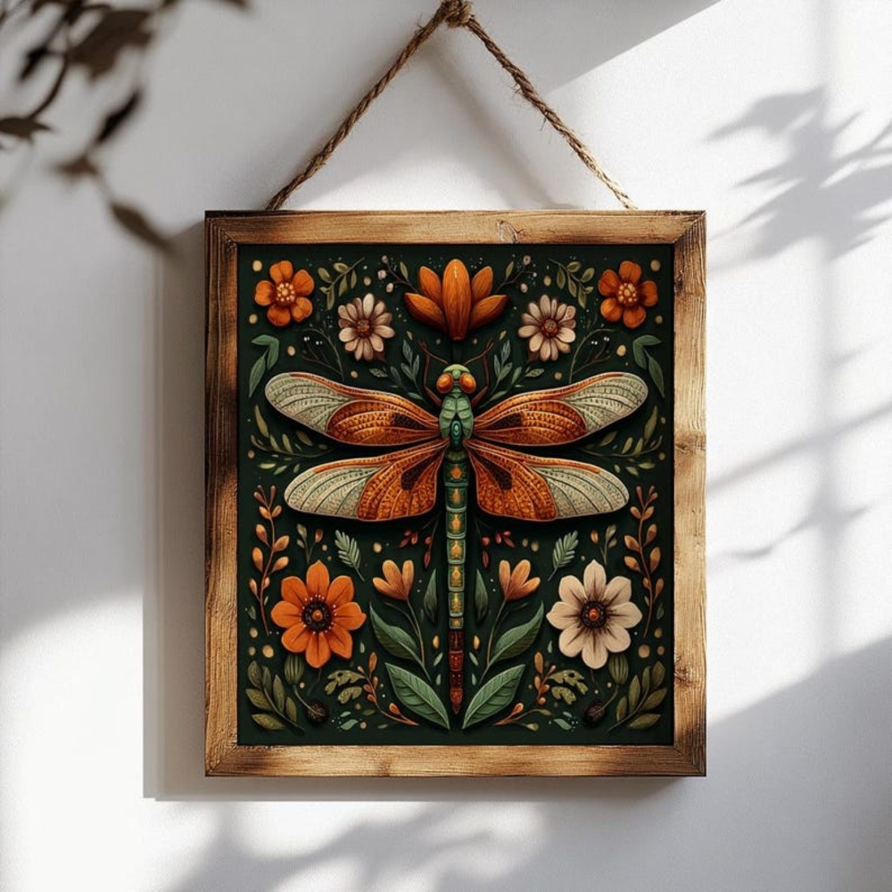 Folklorico Dragonfly Art Print- Colorful Mexican Folk Art, Boho Wall Decor
